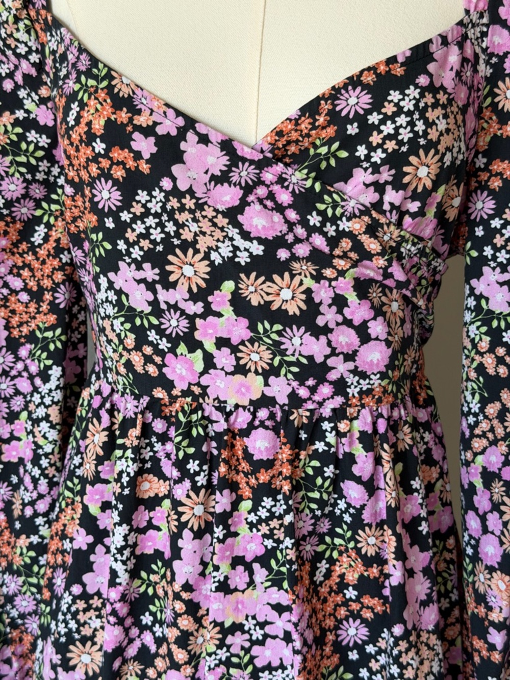 Romantic Miss Selfridge Black Floral Puff-Sleeve Ruffle Hem Cotton Midi Dres-12 - Picture 3 of 16